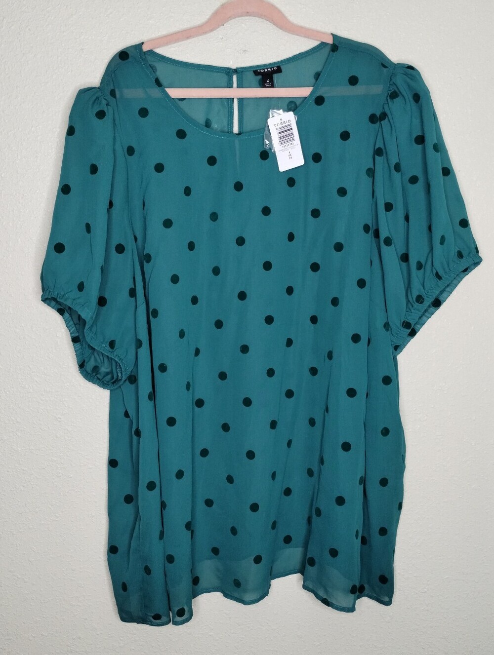 Torrid Abbey Pacific Velvet Polka Dot Teal Puff Sleeve Blouse Plus Size 4X